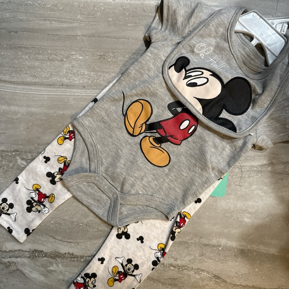 Disney Mickey Mouse Gray and Red Bodysuit Set